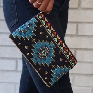 Handmade Boho Beaded & Embroidered Wristlet Clutch